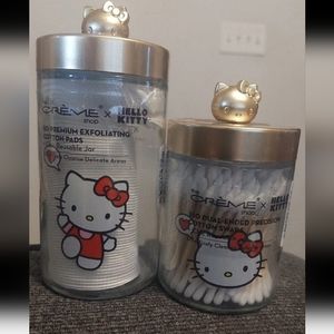 Hello Kitty cotton swabs and cotton pads in reusable jar set.